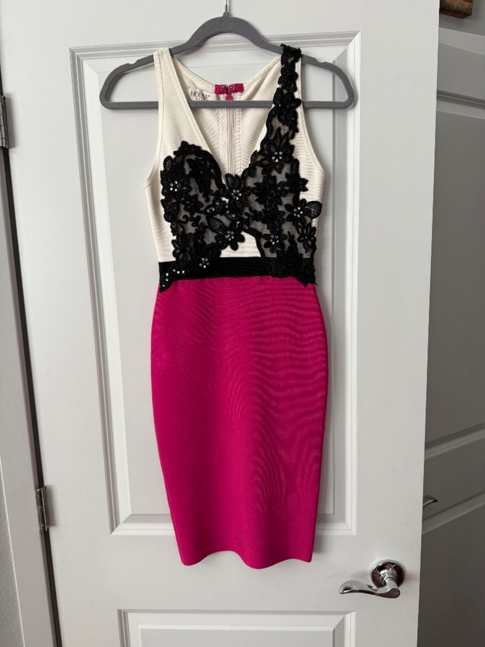 HOUSE OF CB Midi Bandage Dress Colorblock Lace Cocktail Party Dress XS